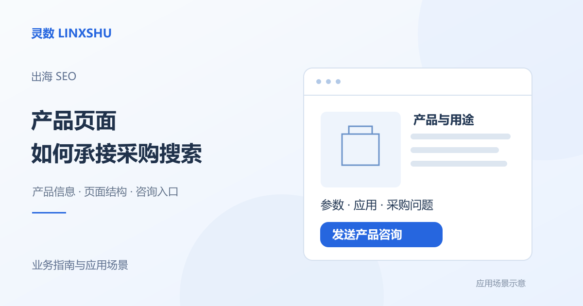 包含产品用途、参数、采购问题和产品咨询入口的产品页面示意
